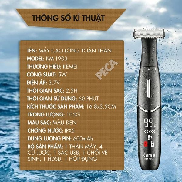 Máy cạo lông toàn thân KM-1903 chống nước