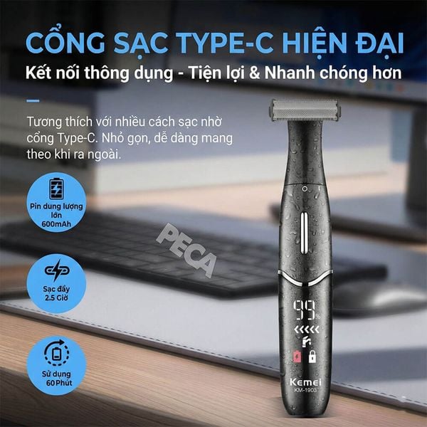 Máy cạo lông toàn thân KM-1903 chống nước