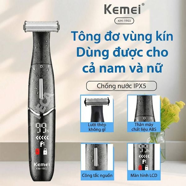 Máy cạo lông toàn thân KM-1903 tông đơ vùng kín dùng được cho cả nam và nữ