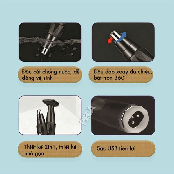 Máy tỉa lông mũi đa năng 6673, 2 đầu thay thế