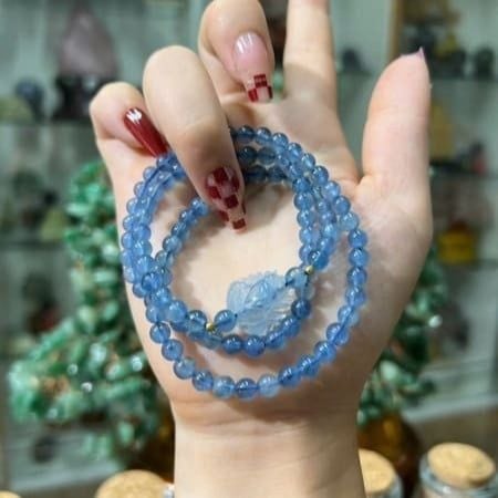 Vòng Tay Aquamarine Mix Hồ Ly Chúa & Bi Vàng 10K Cuốn 3