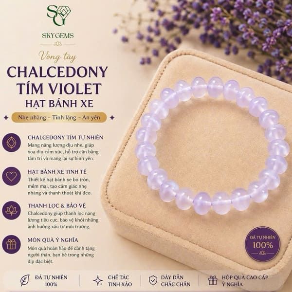 Vòng tay Chalcedony tím Violet tự nhiên
