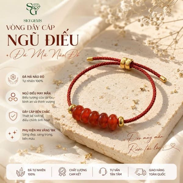 Vòng Tay Ngũ Điếu Mã Não Đỏ