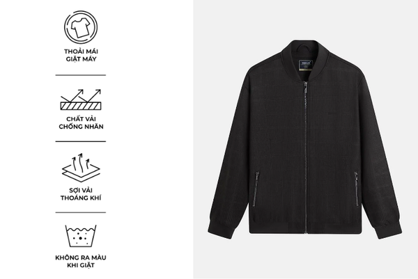 Áo khoác dệt kim nam cổ bomber pack cao su ngực
