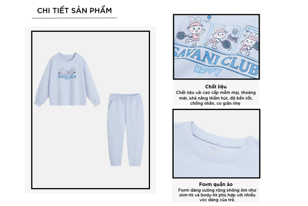 Bộ nỉ cổ tròn bé gái hình in trước ngực
