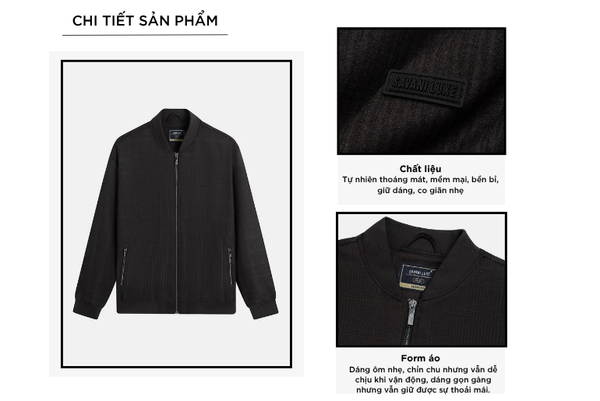 Áo khoác dệt kim nam cổ bomber pack cao su ngực