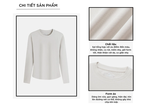 Áo thun dài tay cổ tròn nữ đính cúc ở cửa tay