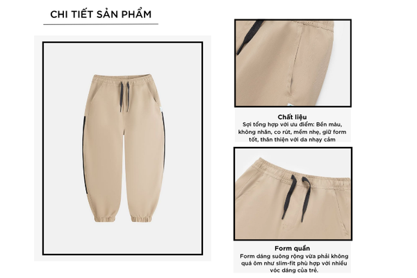 Quần khaki gấu bo bé trai dây luồn