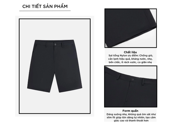 Quần short gió cạp âu nam trang trí túi sau