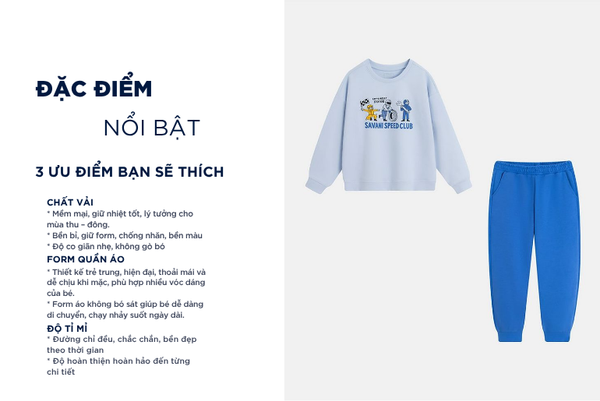 Bộ nỉ cổ tròn bé trai hình in trước ngực