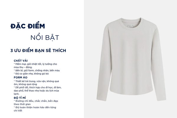 Áo thun dài tay cổ tròn nữ đính cúc ở cửa tay