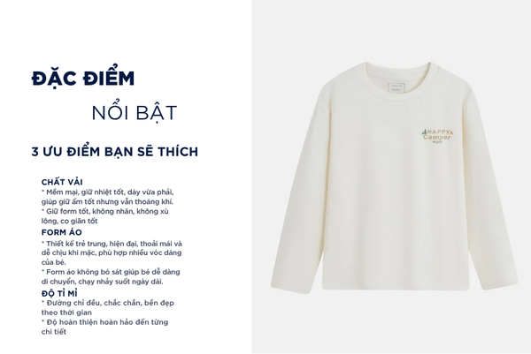 Áo thun dài tay cổ tròn trẻ em hình in trước ngực