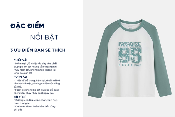 Áo thun dài tay cổ tròn bé trai hình in trước ngực