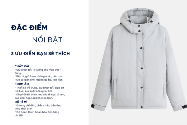 Áo chần bông nam gấu tay dán nhám