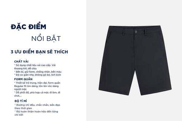 Quần short gió cạp âu nam trang trí túi sau