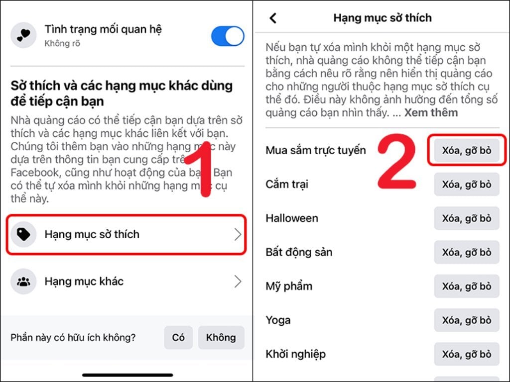 Xóa bỏ các hạng mục sở thích không mong muốn trong cài đặt Facebook