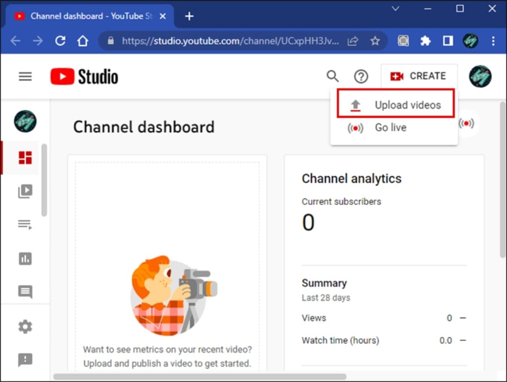 Nhấn Tạo để tiếp tục cách đăng video shorts trên Youtube bằng máy tính