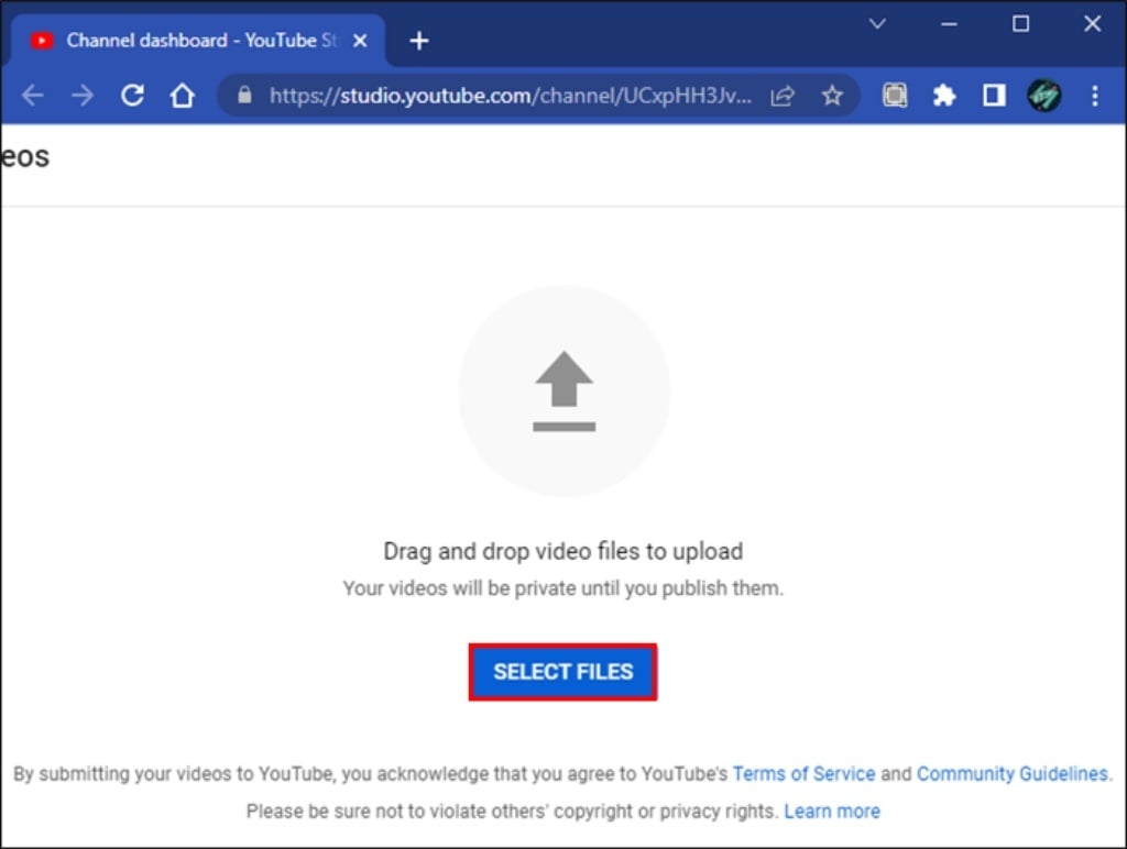 Chọn tệp video để tiếp tục cách đăng video shorts trên Youtube