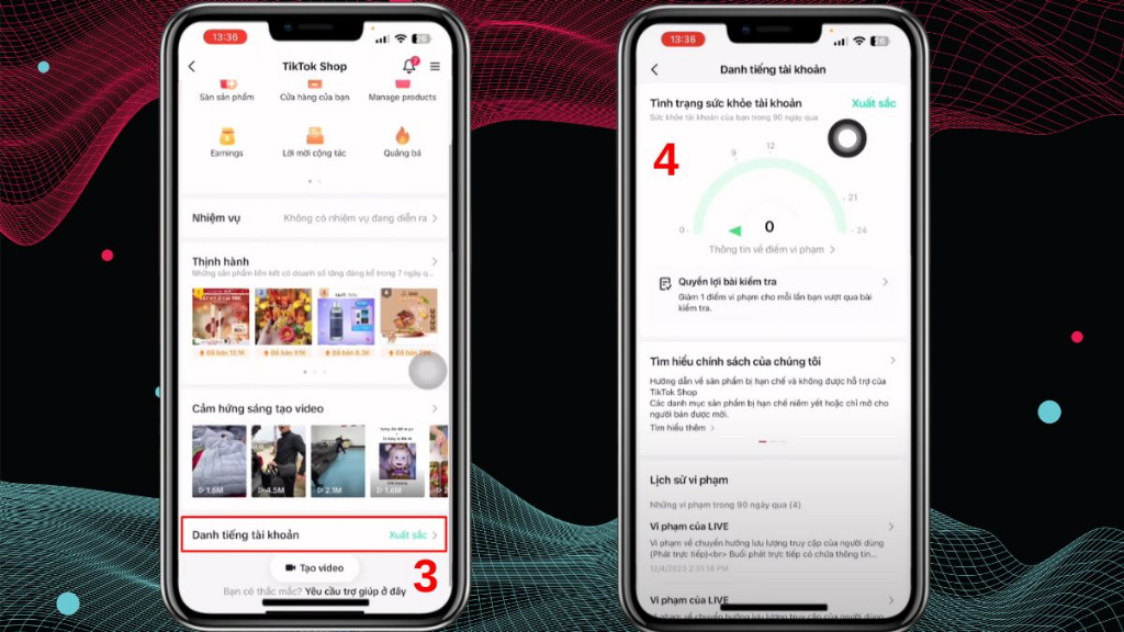 Các bước cách xem điểm vi phạm TikTok Shop trên điện thoại