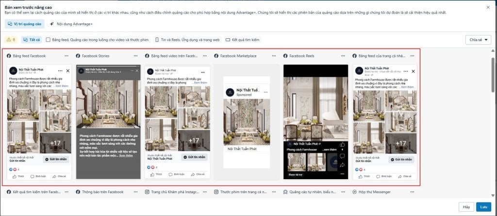 Xem trước bài quảng cáo trong trình quản lý kinh doanh Facebook