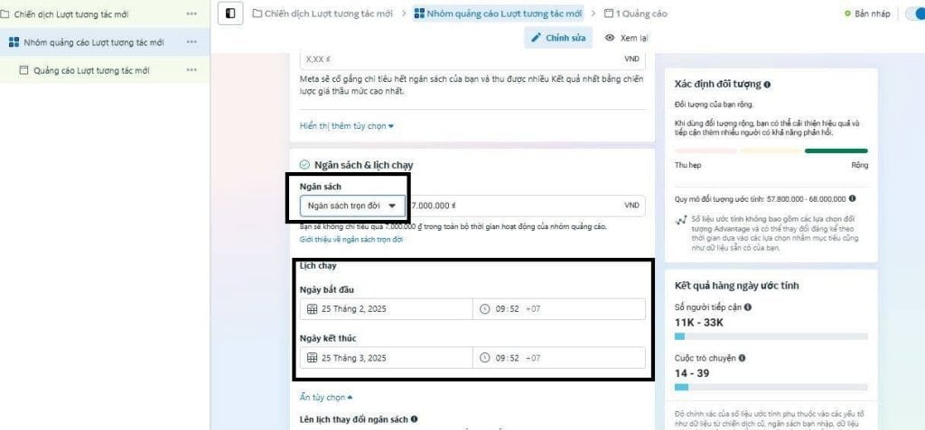 Tính toán kỹ lịch chạy quảng cáo trên trình quản lý FB