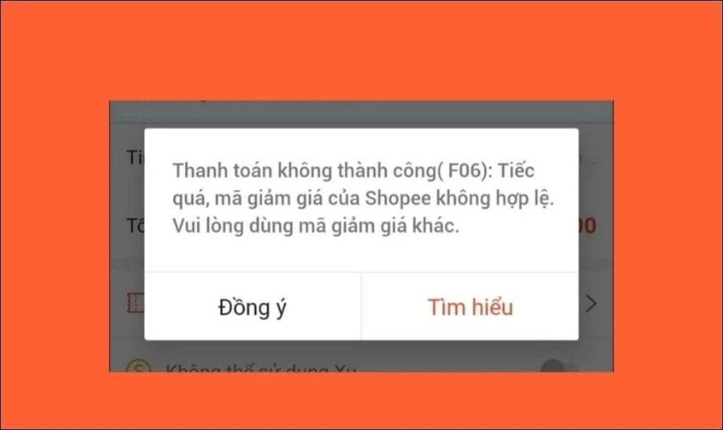 Shopee bị lỗi thanh toán không thành công do mã có vấn đề