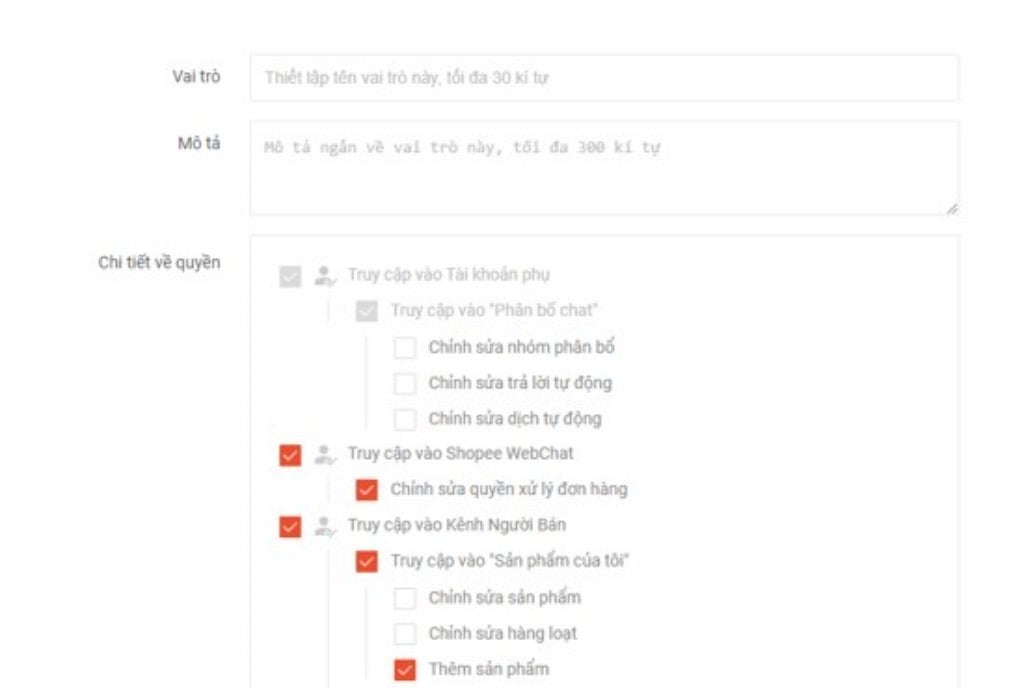 Hướng dẫn các bước gán vai trò cho tài khoản phụ trên Shopee