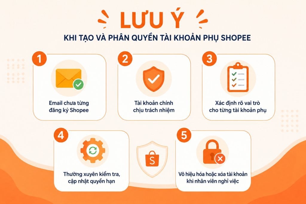Các nguyên tắc bảo mật và lưu ý vận hành tài khoản phụ Shopee