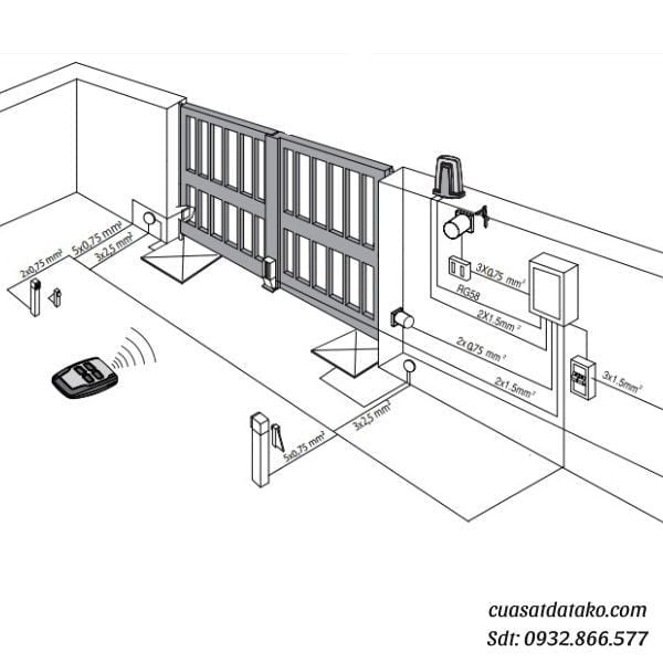 sơ đồ chi tiết đấu điện motor cổng tự động