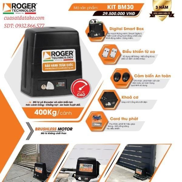 motor cổng sắt tự động lùa roger nhập khẩu