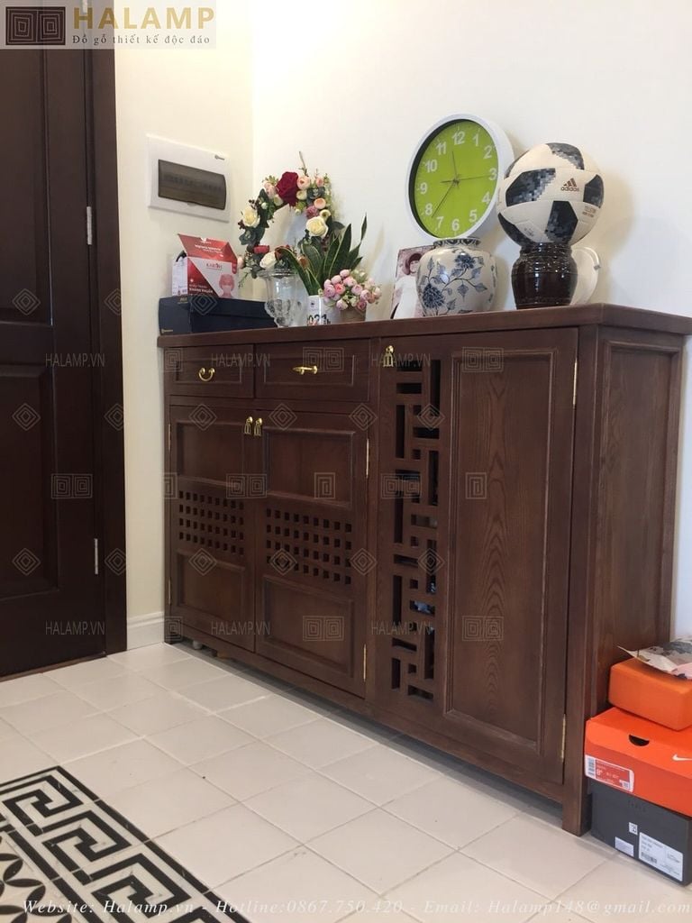 Tủ giày gỗ Sồi tự nhiên đóng theo phong cách đồ gỗ grandbois