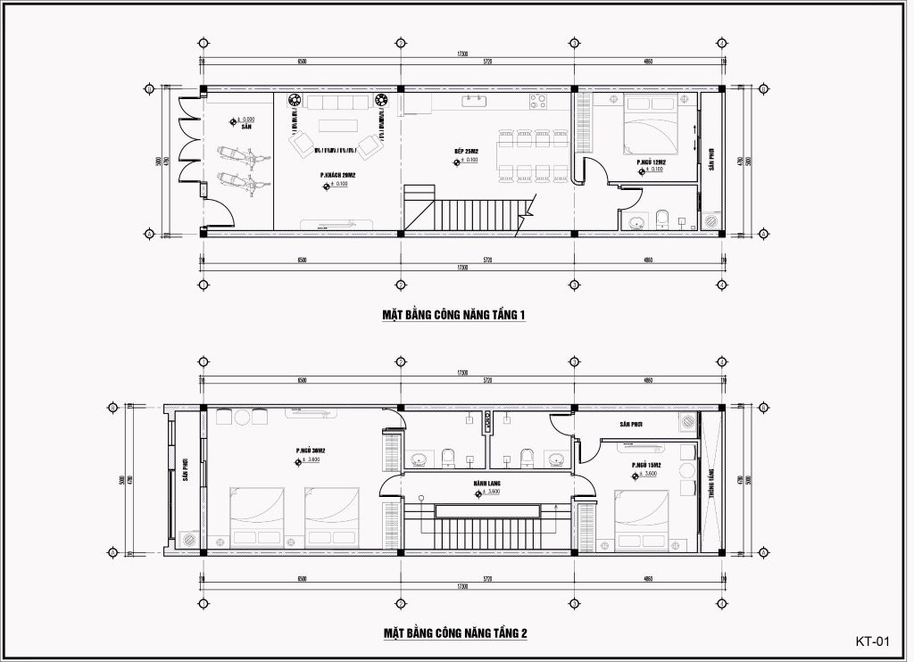 Mặt bằng thiết kế khách sạn lưu trú tầng 1 và tầng 2
