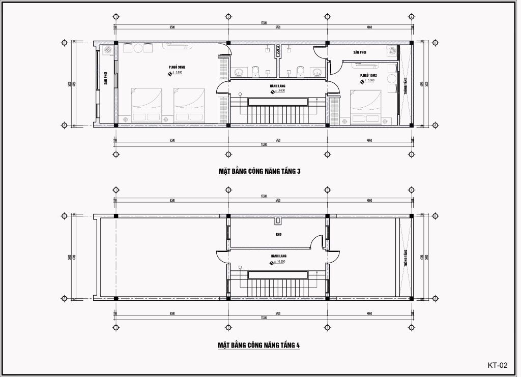 Mặt bằng thiết kế khách sạn lưu trú tầng 3 và tầng 4