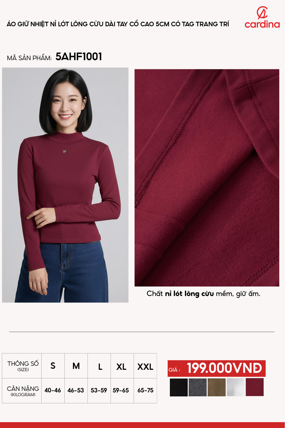 Áo giữ nhiệt nỉ lót lông cừu cổ 5cm đính tag trang trí