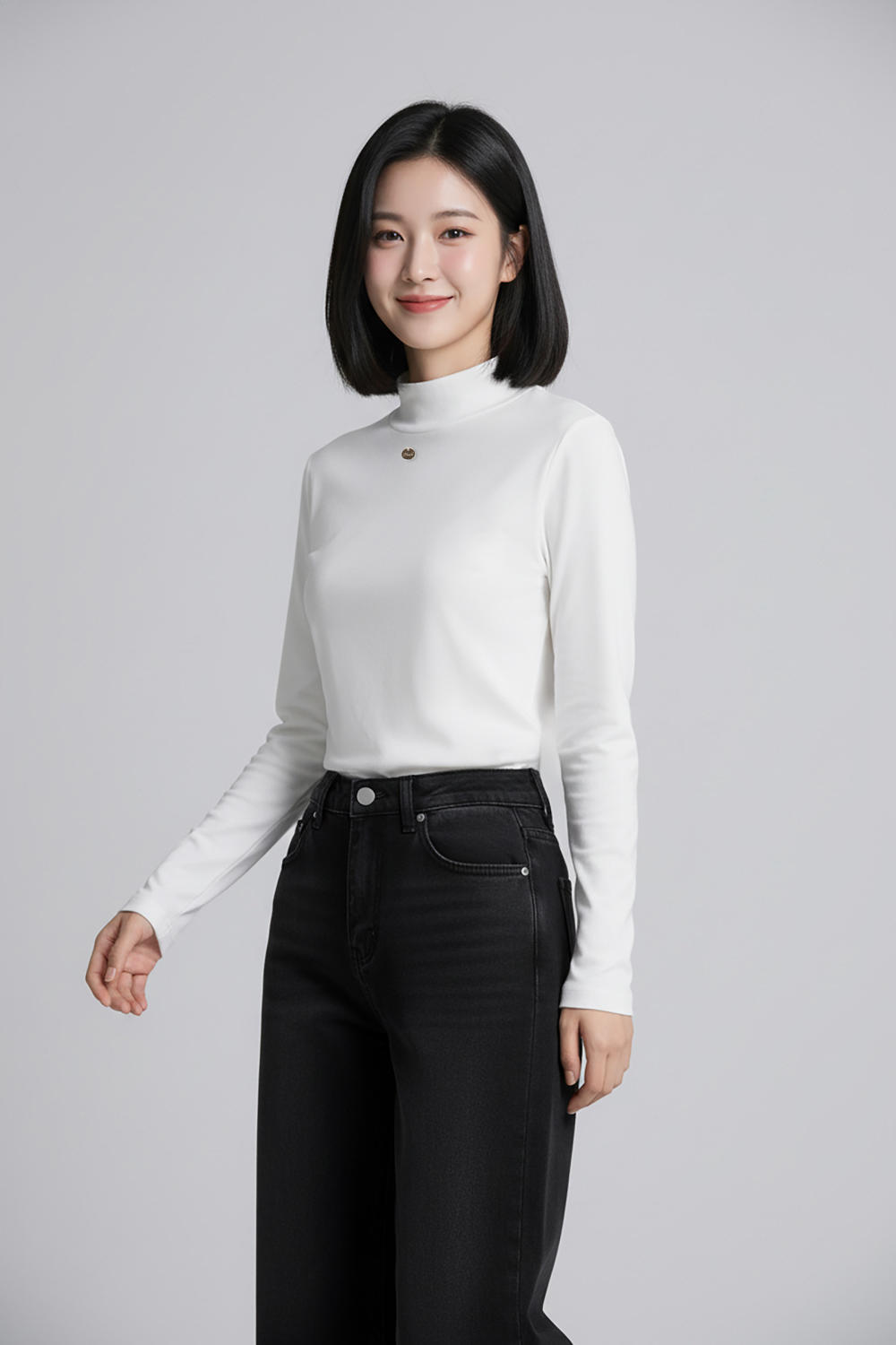 Áo giữ nhiệt nỉ lót lông cừu cổ 5cm đính tag trang trí