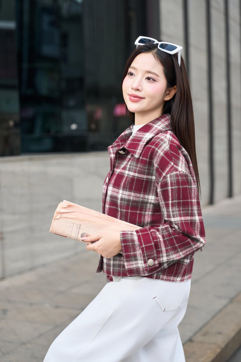 Áo khoác nữ dạ kẻ 2 lớp dáng ngắn Stella