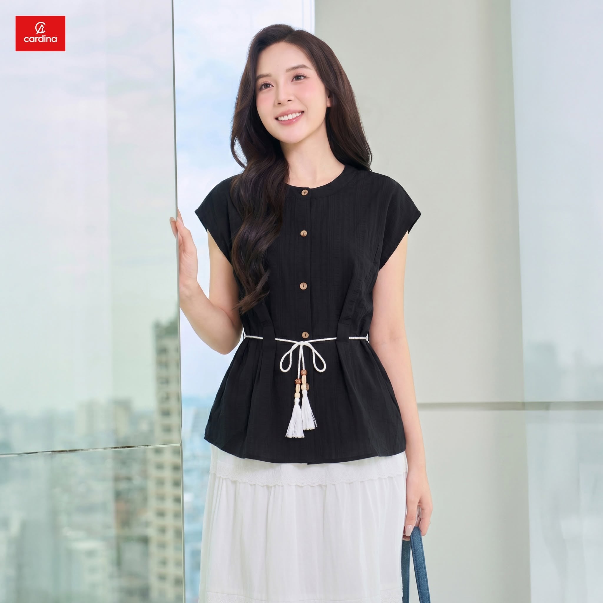 Áo kiểu phối nơ