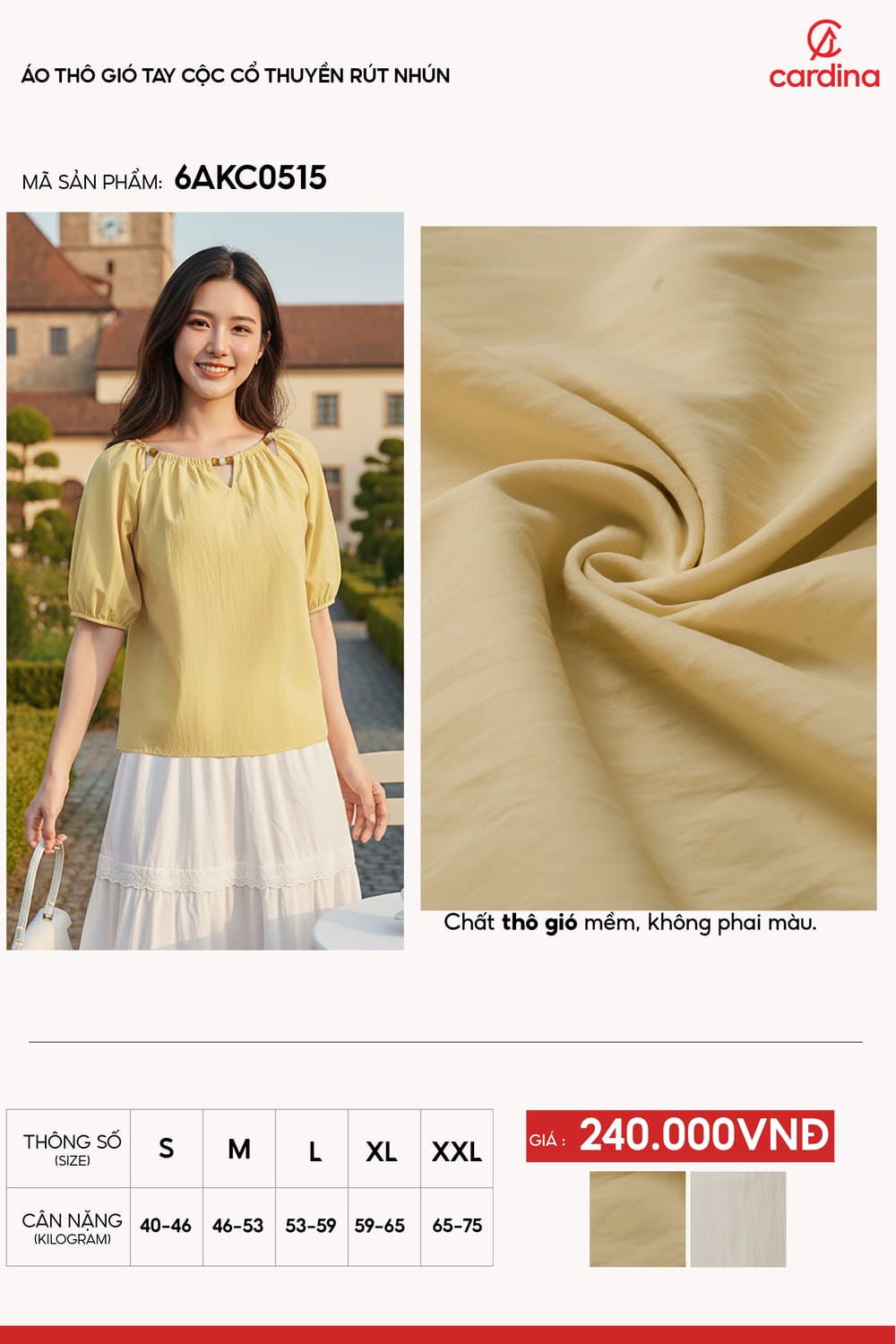 Áo tay cộc cổ thuyền rút nhún phối cách điệu chất thô gió