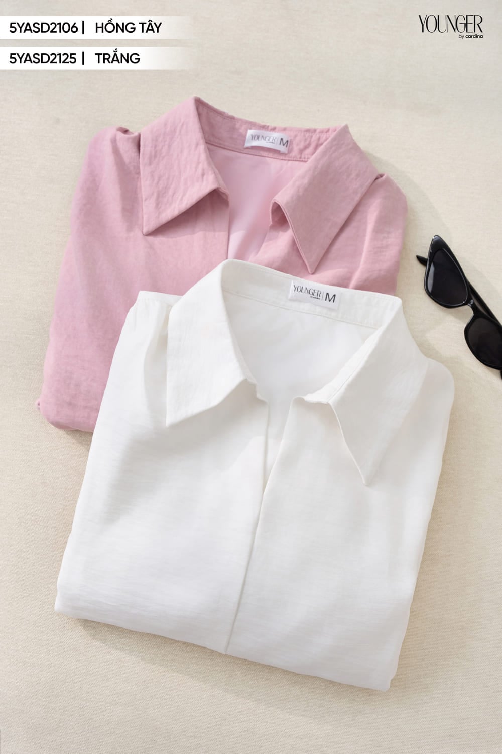 Áo sơ mi nữ Younger dòng Trẻ trung vải gió nhung dáng cổ đức dài tay gấu bo