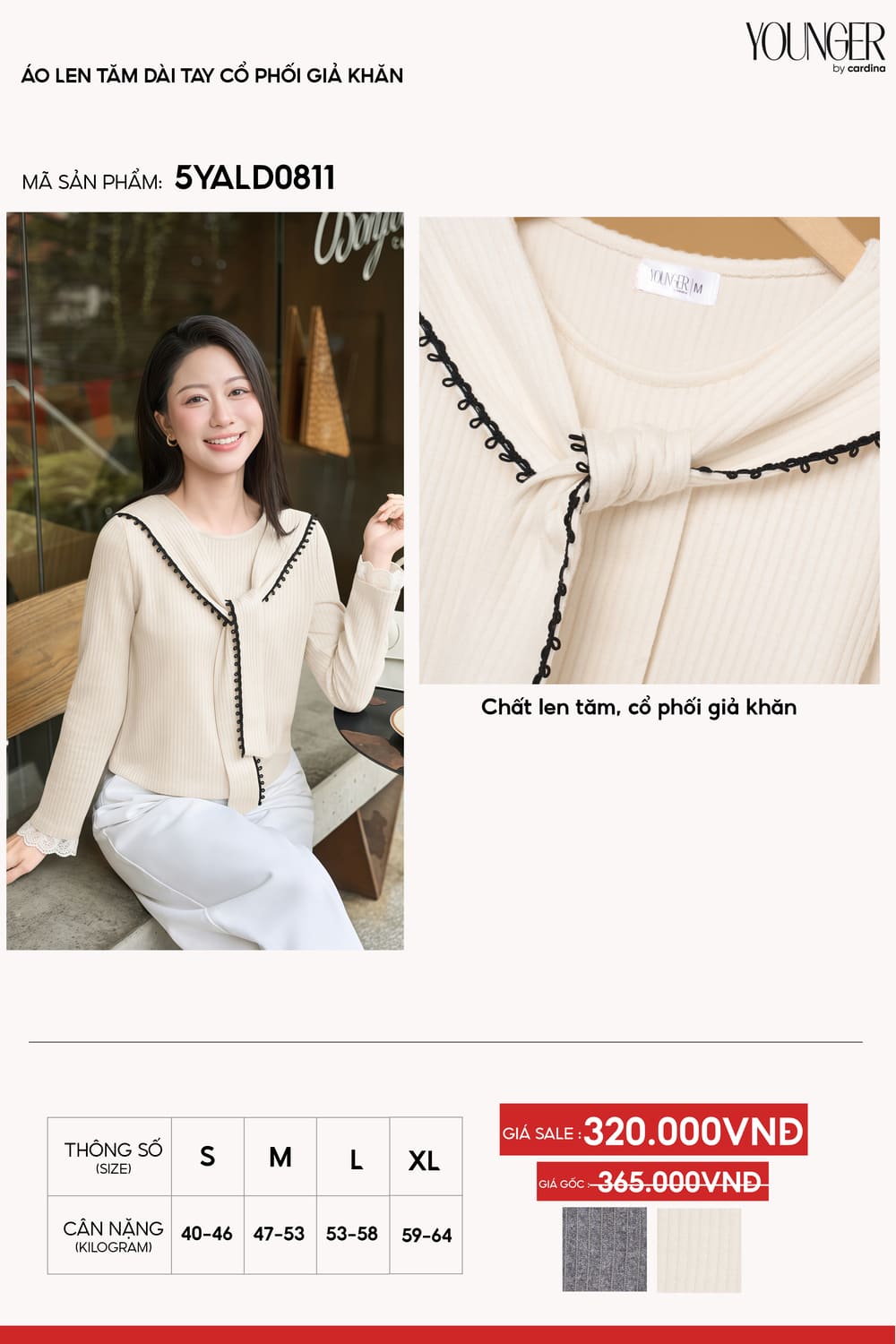 Áo len tăm nữ dài tay cổ phối giả khăn thắt nơ viền bèo