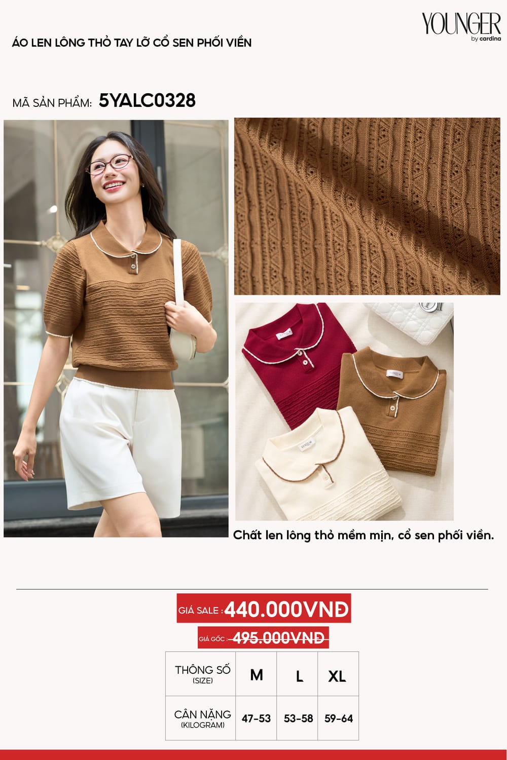 Áo len tay lỡ cổ sen phối viền