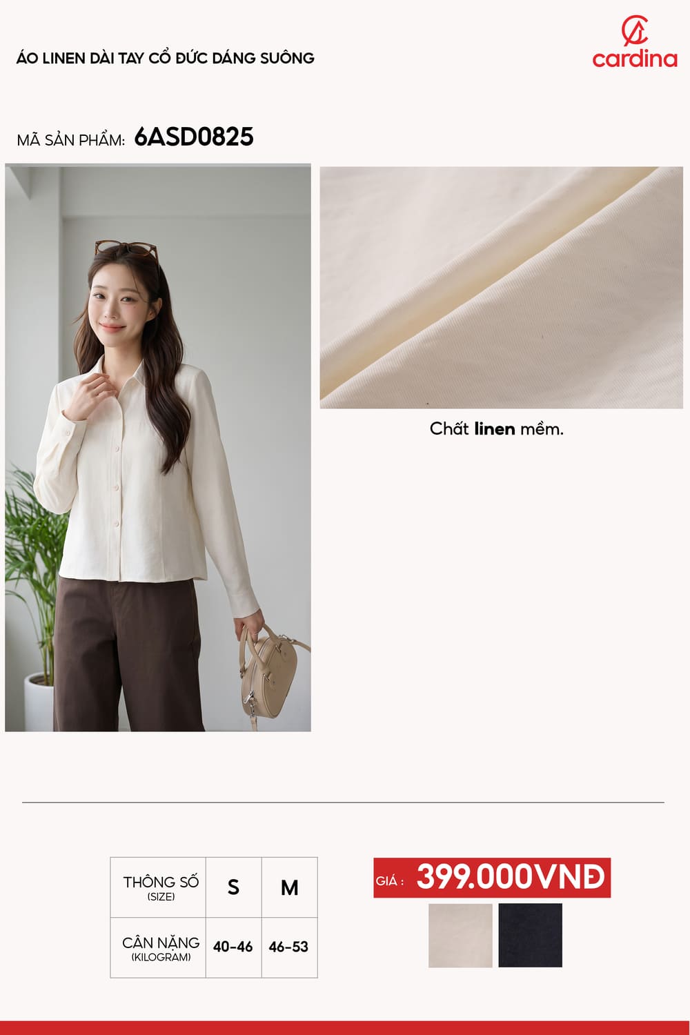 Áo linen dài tay cổ đức dáng suông