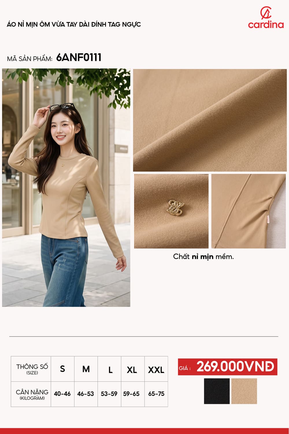 Áo nỉ mịn ôm vừa tay dài đính tag ngực