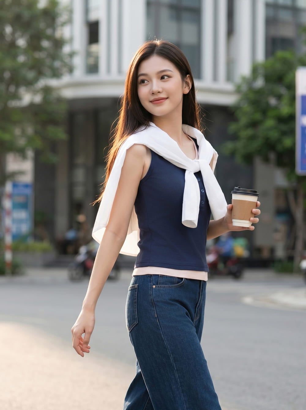 Áo tăm lạnh phối quần jean