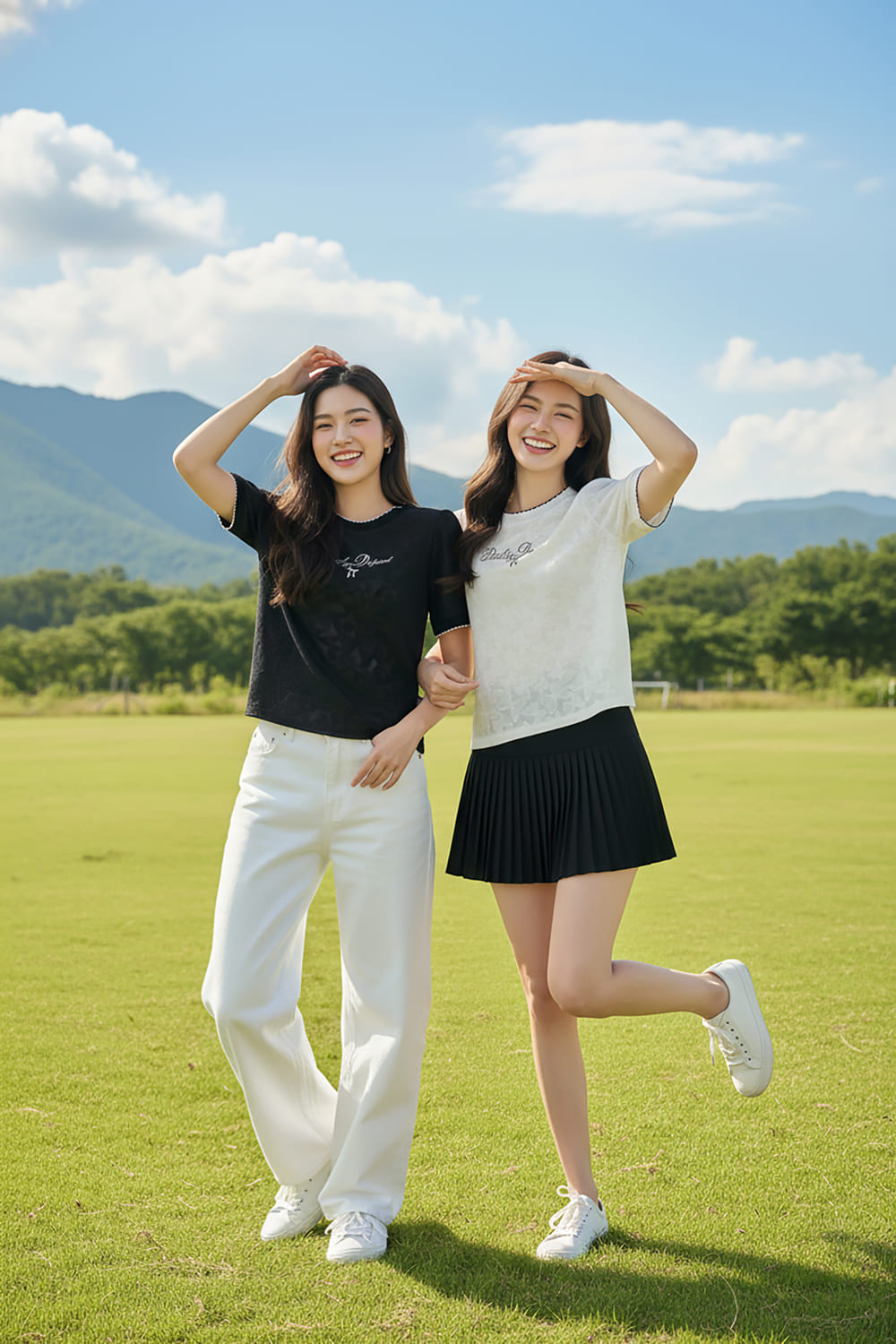 Áo phông vải ren tay cộc cổ tròn phối viền bèo