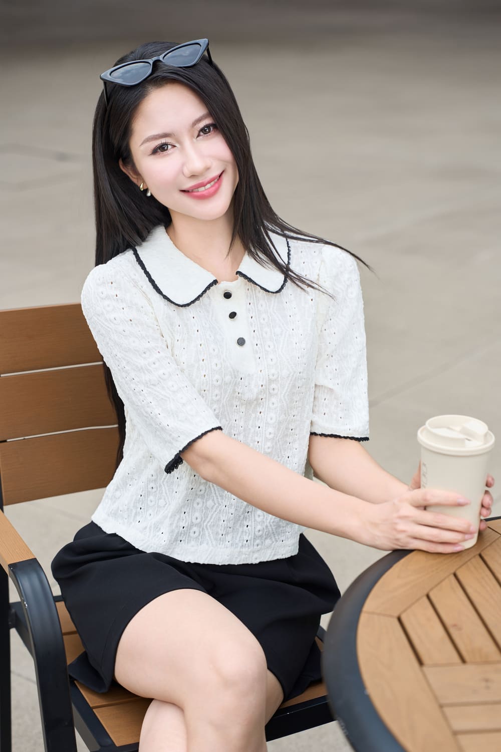 Áo len dệt giả ren nữ Cardina tay lỡ cổ sen phối viền ren