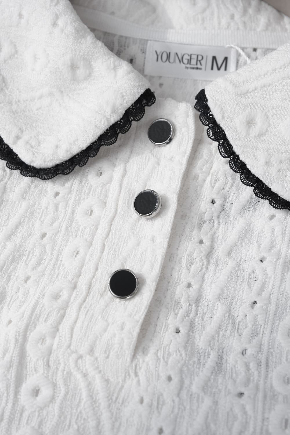 Áo len dệt giả ren nữ Cardina tay lỡ cổ sen phối viền ren