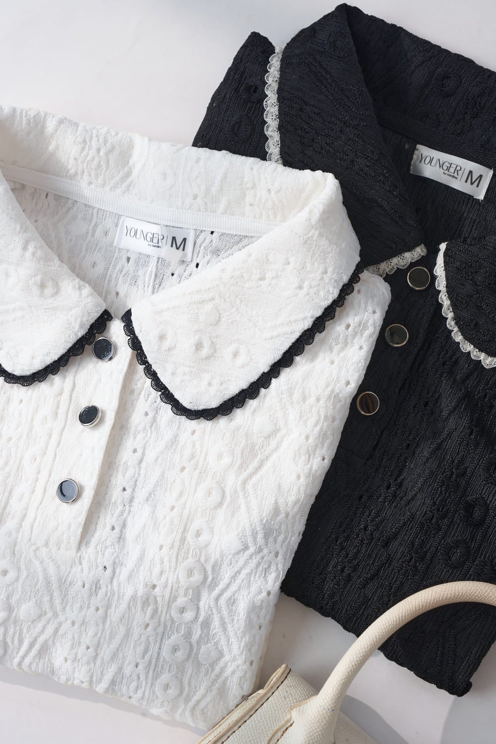 Áo len dệt giả ren nữ Cardina tay lỡ cổ sen phối viền ren