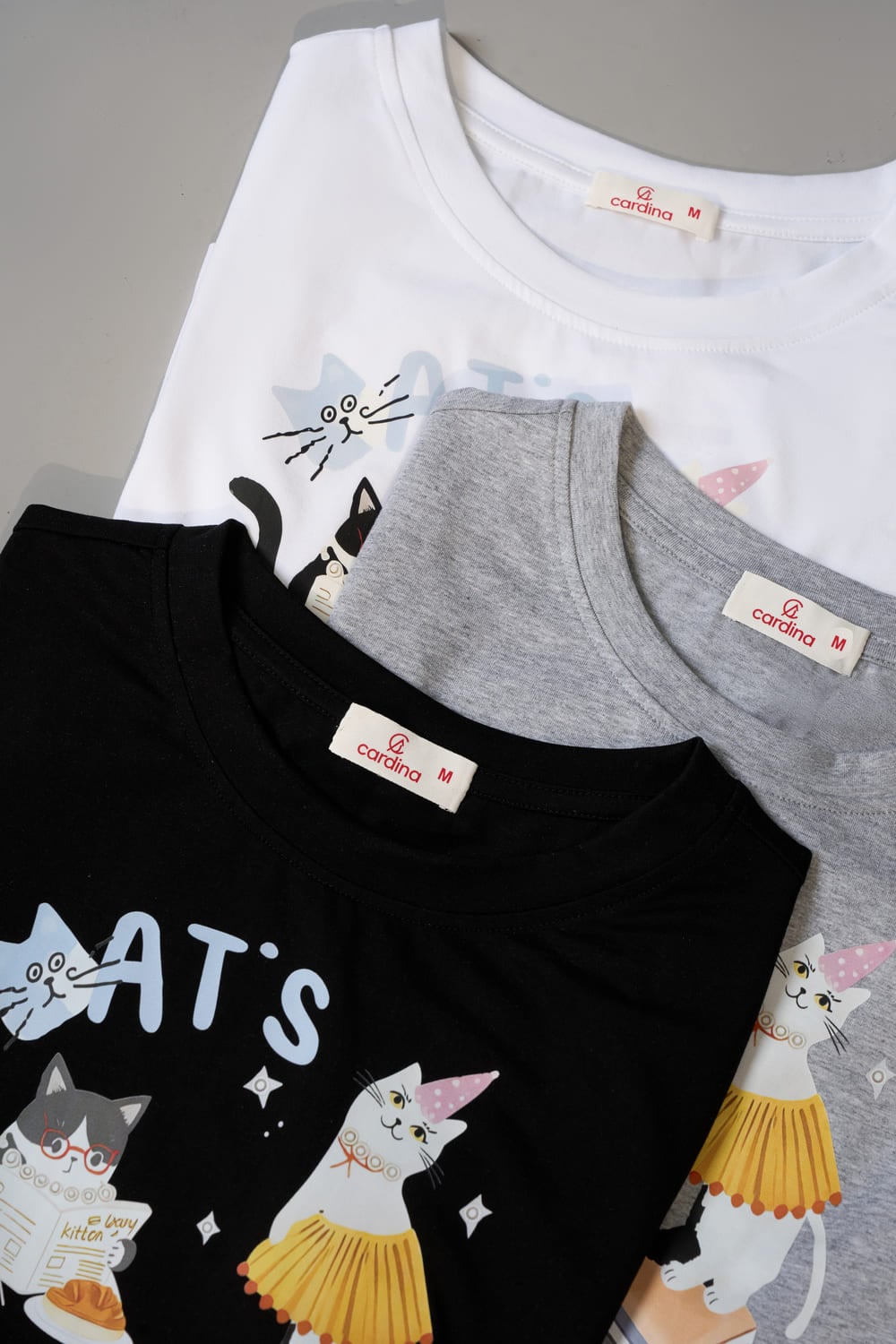 Áo phông nữ Cotton co giãn cổ tròn in hình mèo