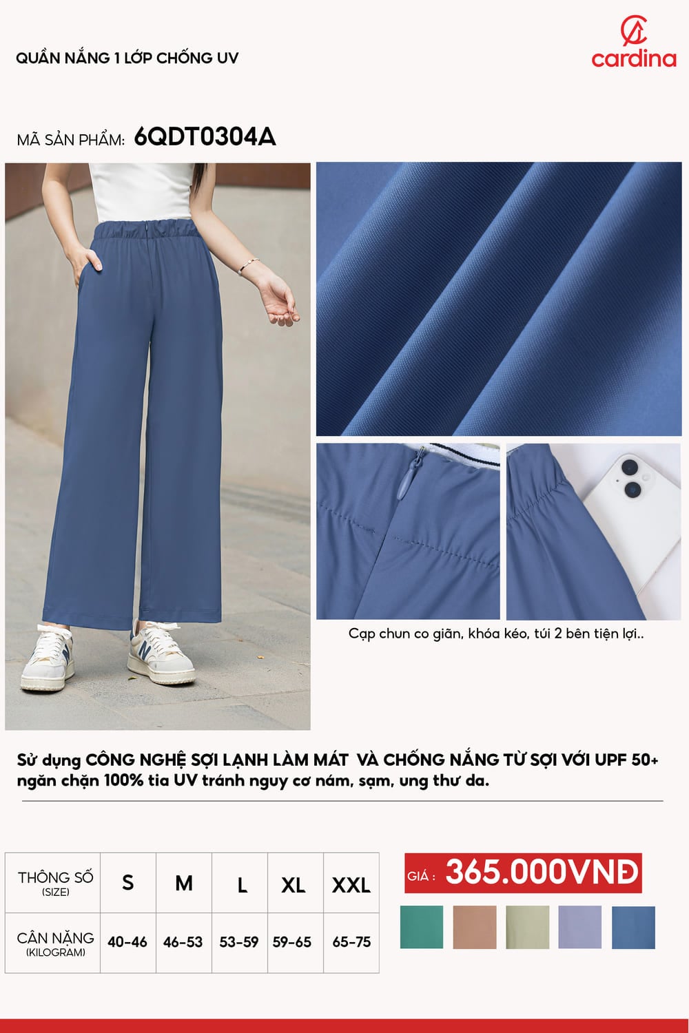 Quần nắng 1 lớp vải sợi lạnh dáng suông chống UV UPF 50+